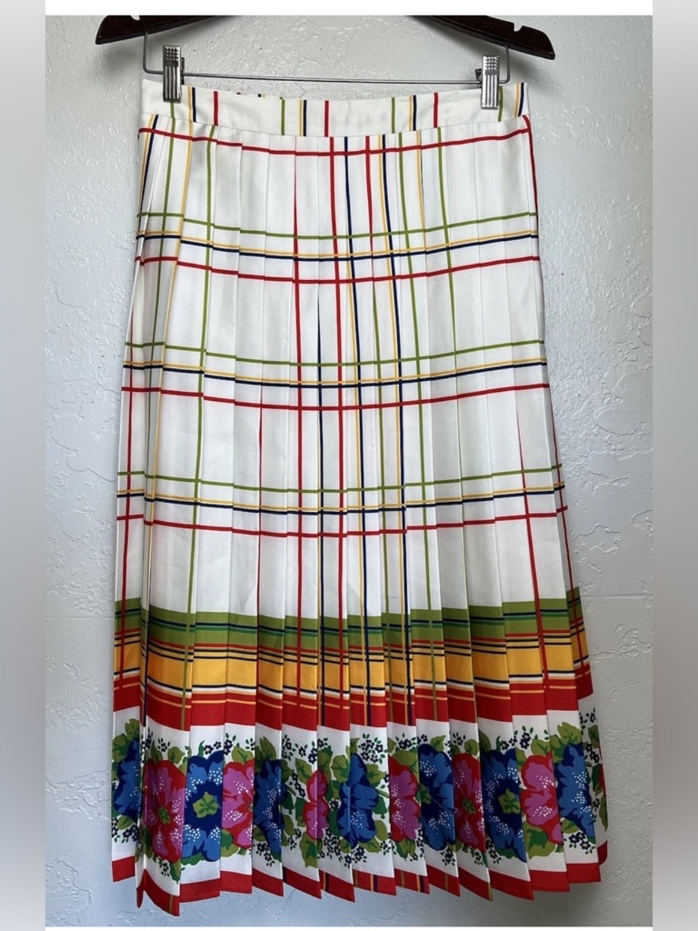 J Crew Pleated Midi Skirt Floral Border Sz 4 Colorful Silky Lined VERY EXC AR458